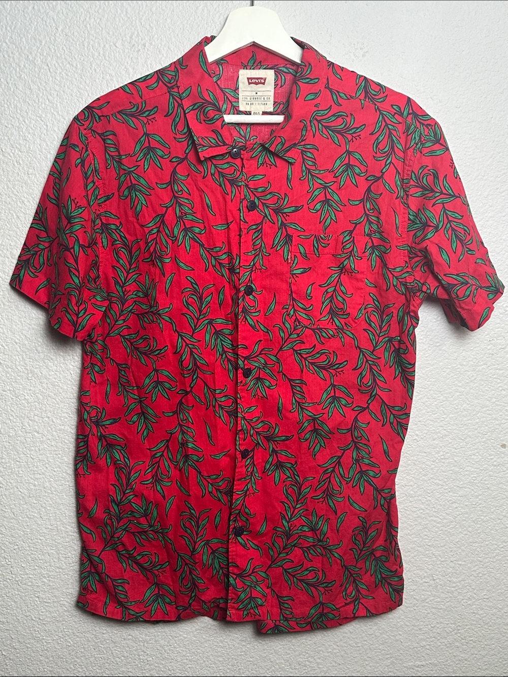 Levi's Hawaiian Short Sleeve Shirt Button Down Men's Medium Red Green